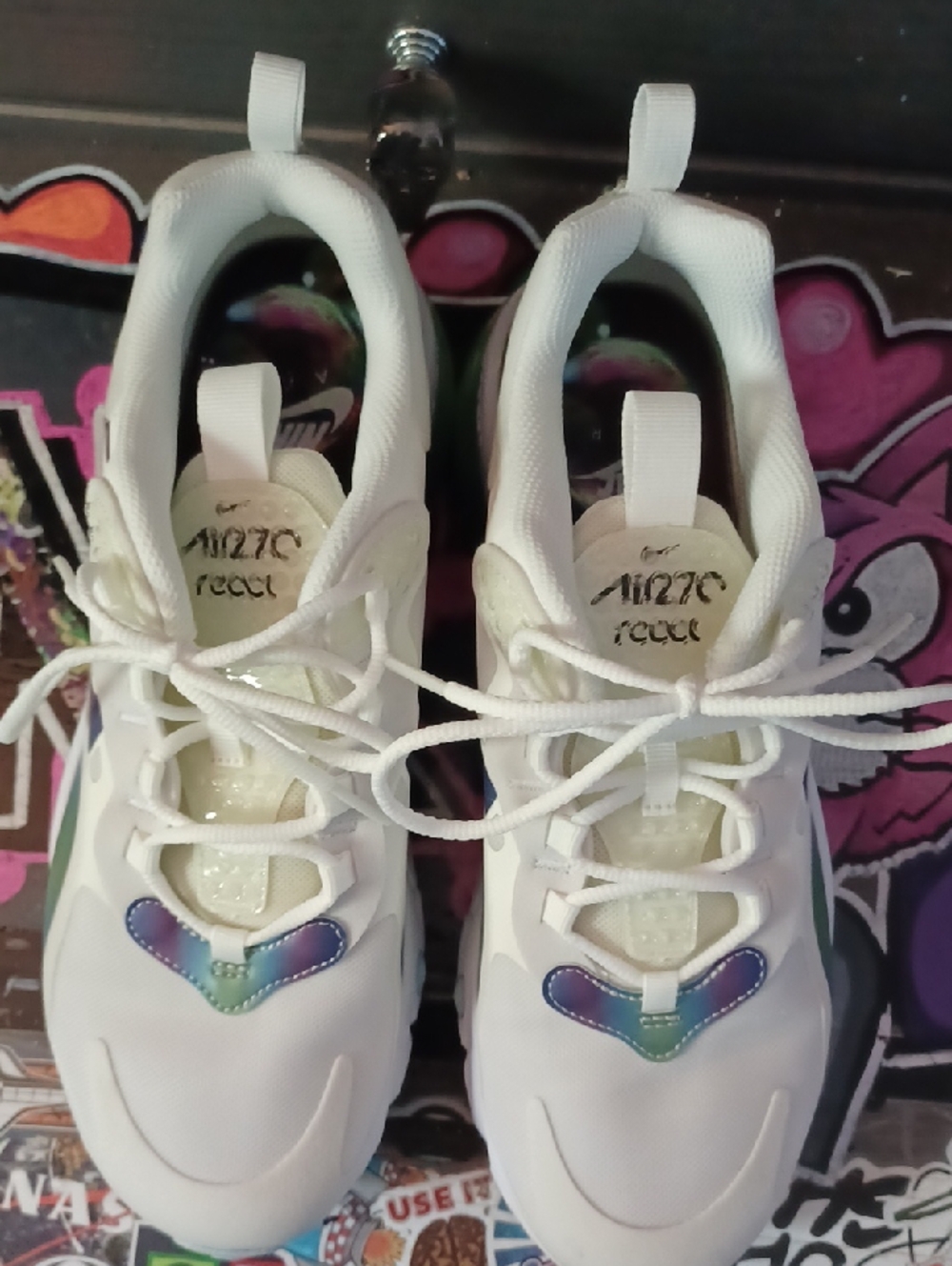 Nike Air Max 270 React Girls Shoes Color: Summit White/Multi-Color